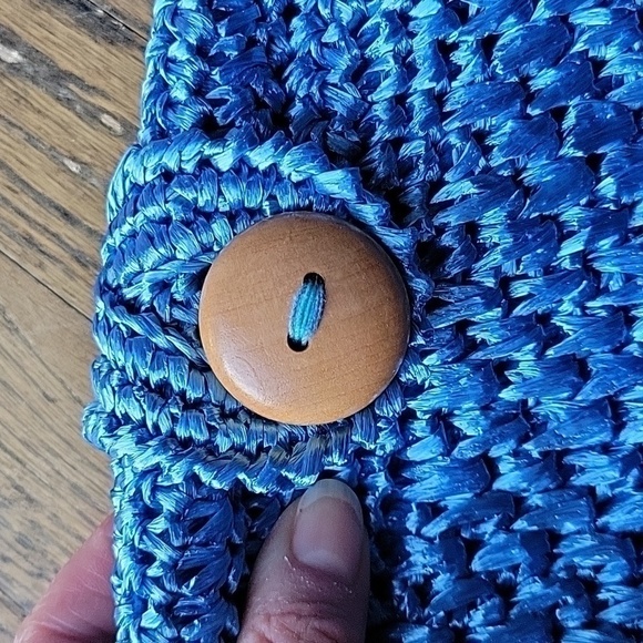 Raffia Blue Handmade Croshet Knitted Evening Pouch Clutch Bag Made in Japan - Picture 4 of 12